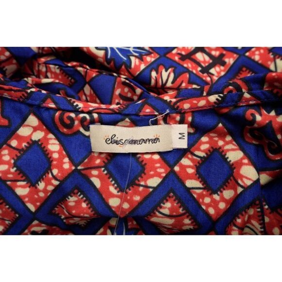 Elisa Mama Womens Shirt Maxi Dress M Blue Red Leaf Print Button Front NWT - Picture 5 of 6